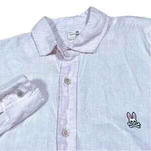 Psycho Bunny Mens Large 100% Linen Button Down Long Sleeve Shirt Light Pink Logo